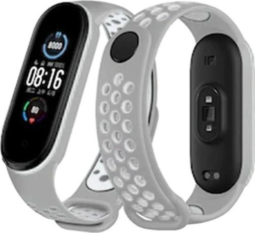 Xiaomi Mi Band 4 Spor Delikli Kordon - Gri-Beyaz