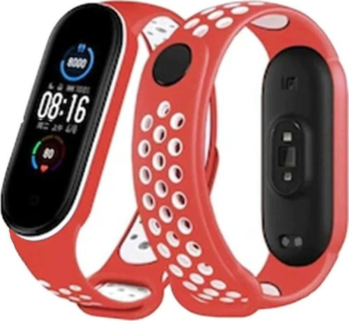 Xiaomi Mi Band 4 Spor Delikli Kordon - Kırmızı-Beyaz
