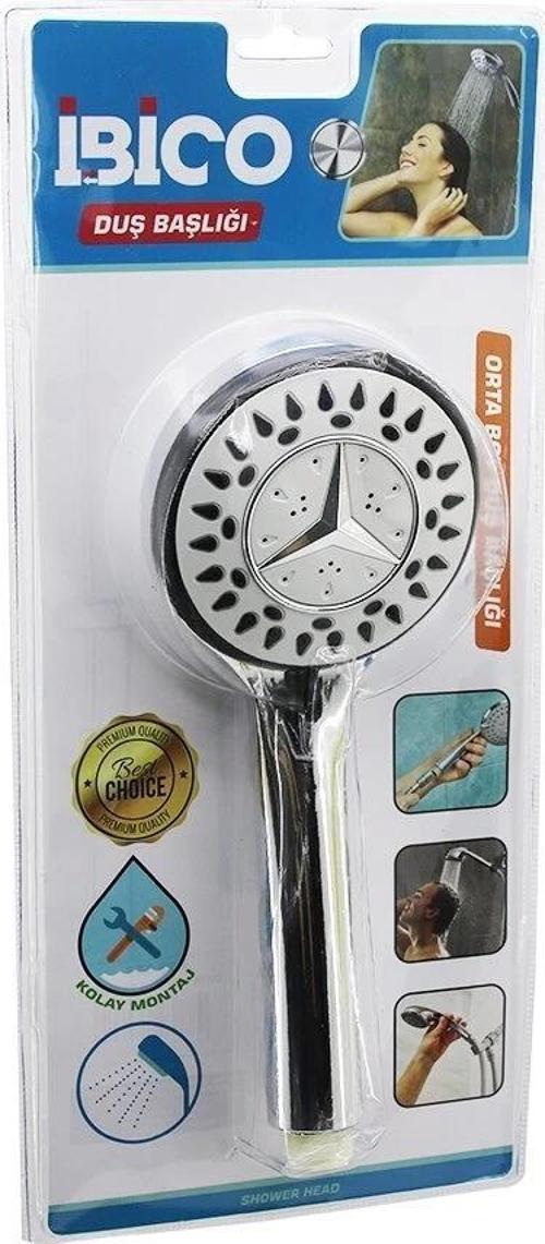 Mercedes Orta Yuvarlak- Bombeli=9.5cm Duş Başlık Kademeli Krom Gövde- Siyah Kenar-iğnesap:13.5cm