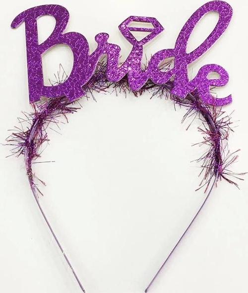Mor Renk Bekarlığa Veda İtalik Yazı Alyanslı Bride Taç