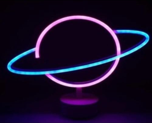 Neon Işıklı Satürn Lamba Pil+usb