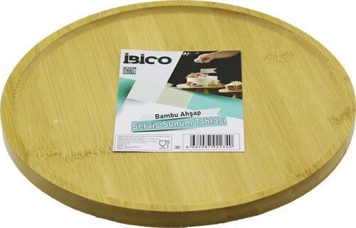 Yuvarlak=24.5cm Ayaklı=4cm Kenarlı Yüzey Ahşap Bambu Sunum Tepsisi - Mini Sofra