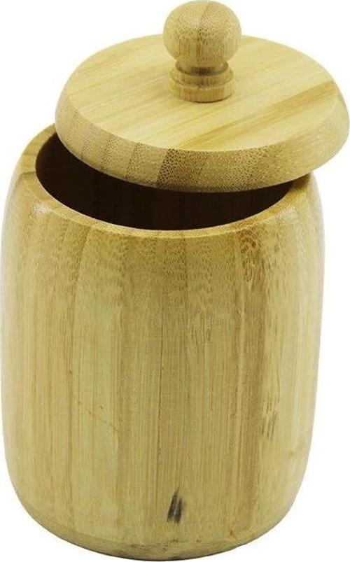 No-8 Ahşap - Bambu Şekerlik Kapaklı Çap: 7.5cm Derinlik: 8.5cm