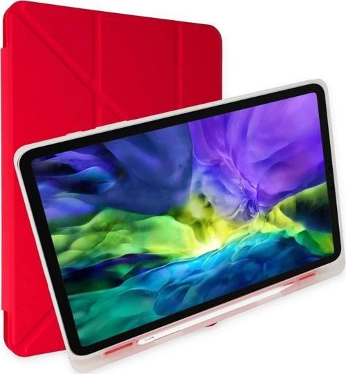 iPad Pro 12.9 (2021) Kılıf Kalemlikli Mars Tablet Kılıfı - Kırmızı