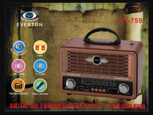 Rt-759 Bluetooth Fm-Usb-Tf-Aux Şarjlı Nostaljik Radyo