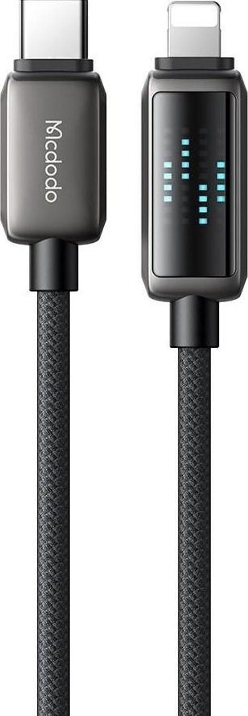 Ca-2630 36W Usb-C To Lightning Şarj Hiz Göstergeli Şarj Ve Data Kablosu 120 Cm Siyah