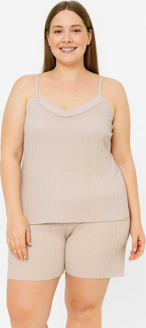 Kadın Büyük Beden İp Askılı Bluz Ve Şortlu Alt Üst Pijama Takımı