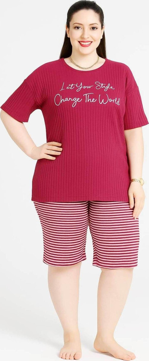 Kadın Büyük Beden İp Askılı Bluz Ve Kapri Alt Üst Pijama Takımı