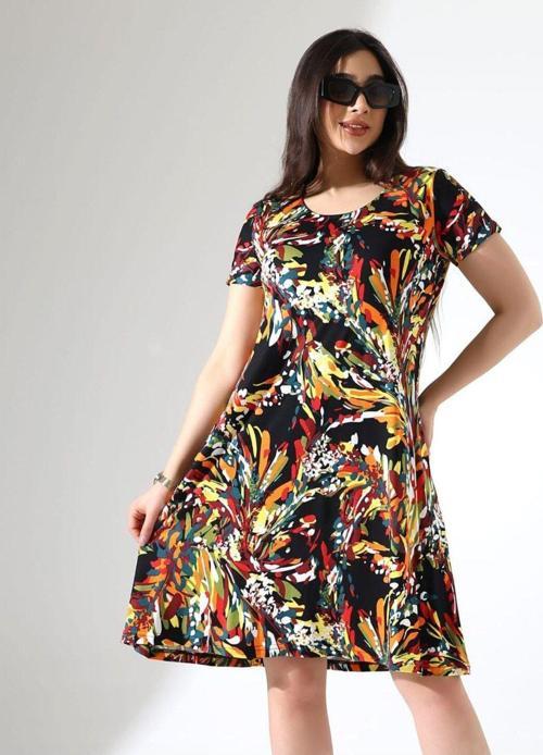 Kadın Büyük Beden Viskon İç Göstermez Çan Elbise