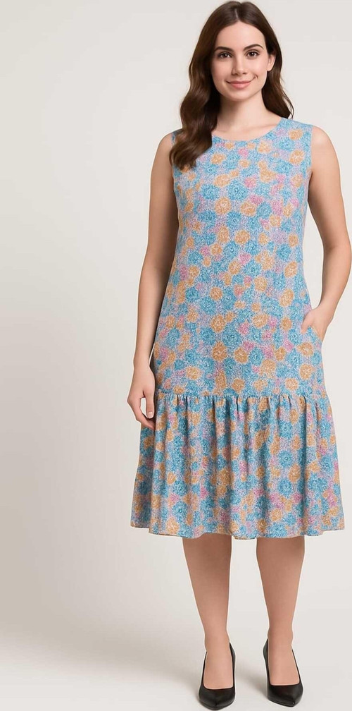 Kadın Çiçek Desenli Kolsuz Rahat Kalıp Bürümcük Elbise
