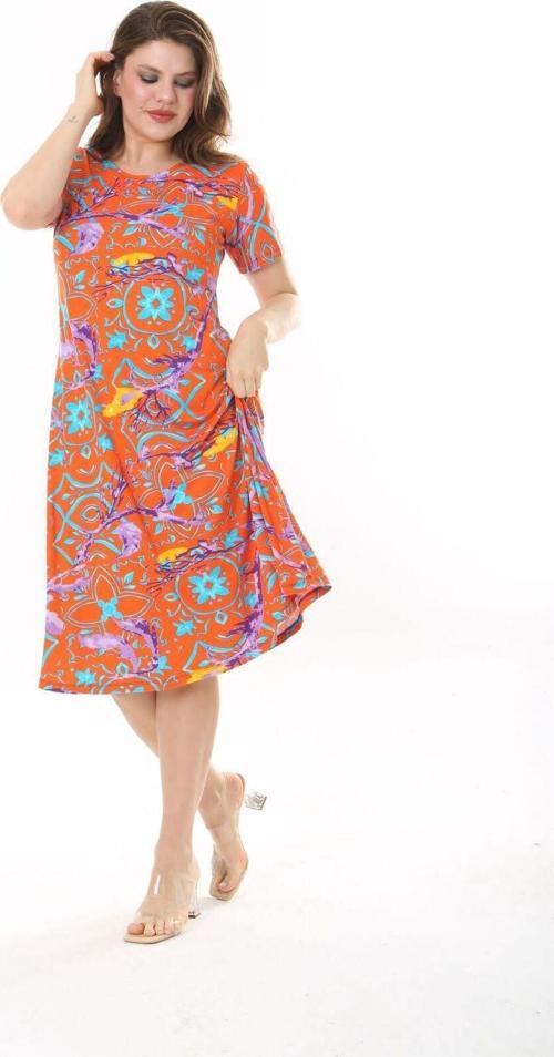 Kadın Büyük Beden Turuncu Viskon Elbise