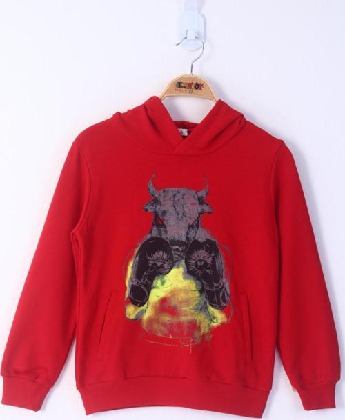 Toontoy Erkek Çocuk Boks Eldivenli Boğa Baskılı Sweatshirt