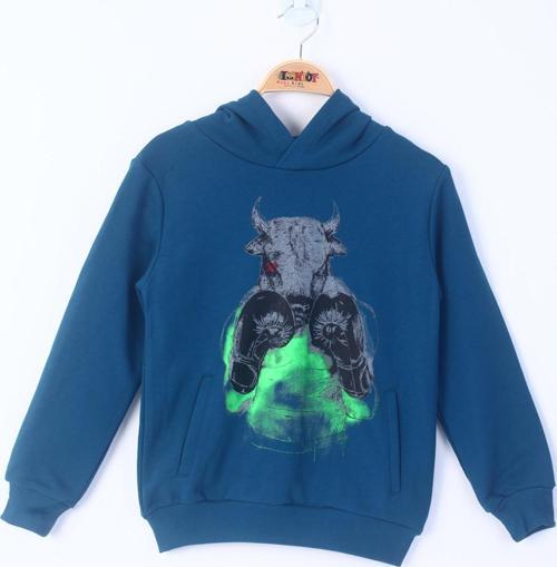 Toontoy Erkek Çocuk Boks Eldivenli Boğa Baskılı Sweatshirt