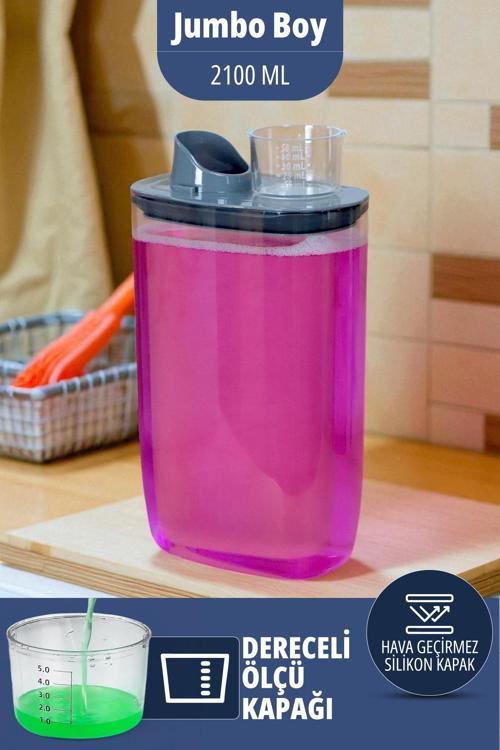 Silikon Kapaklı Ölçekli Toz Sıvı Tablet Deterjan Saklama Kabı Kutusu 2100 Ml