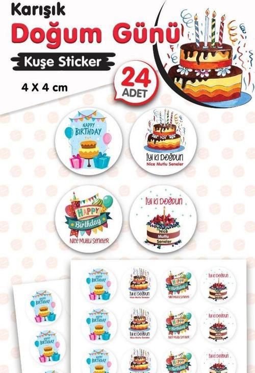 Karışık Doğum Günü Sticker Etiket 4 cm 24 Adet Happy Birthday,Nice Mutlu Seneler, İyi Ki Doğdun -T1468