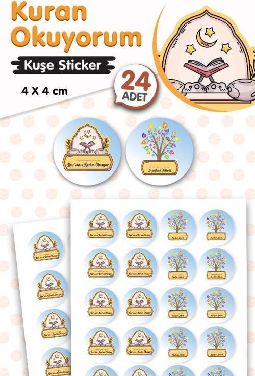 Kuran'ı Kerim Okuyor,Harfleri Bitirdi Sticker Etiket 4 cm 24 adet -T1469