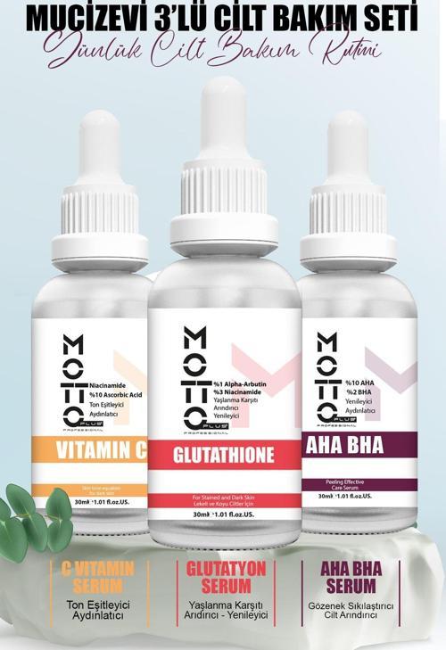3'lü Cilt Bakım Serum Seti (C Vitamini - Glutatyon - AHA BHA)