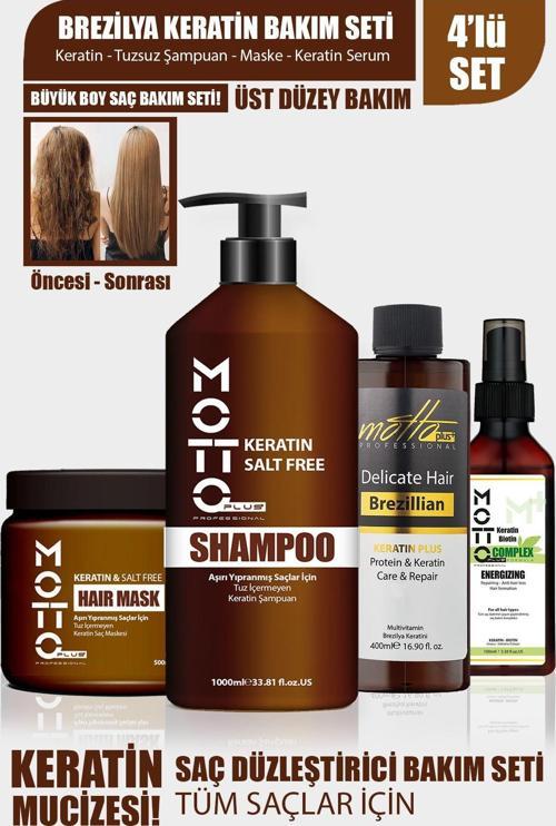 4'Lü Brezilya Fönü Şampuan Keratin Saç Düzleştirici Botox Bakım Seti (KERATİN-ŞAMPUAN-MASKE-SERU