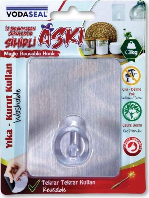 VodaSeal İz Bırakmadan Sökülebilir Sihirli Askı - Kare Gri