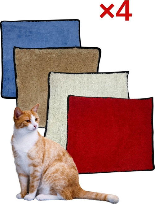 4 Adet Yumuşak Dokulu Peluş Kedi Halısı 40X40 Cm Kulübe İçi Pofuduk Minder