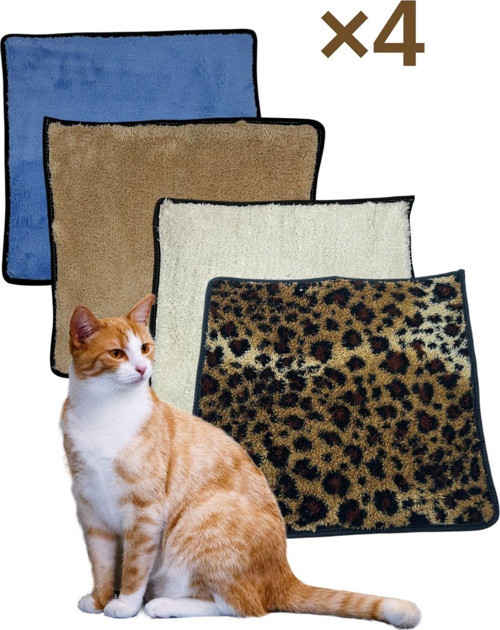 4 Adet Yumuşak Dokulu Peluş Kedi Halısı 40X40 Cm Kulübe İçi Pofuduk Minder
