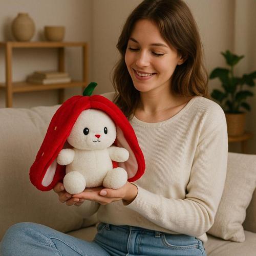 Sevimli Çilek Tavşan Peluş Çantalı Hediyelik 50 Cm Oyuncak