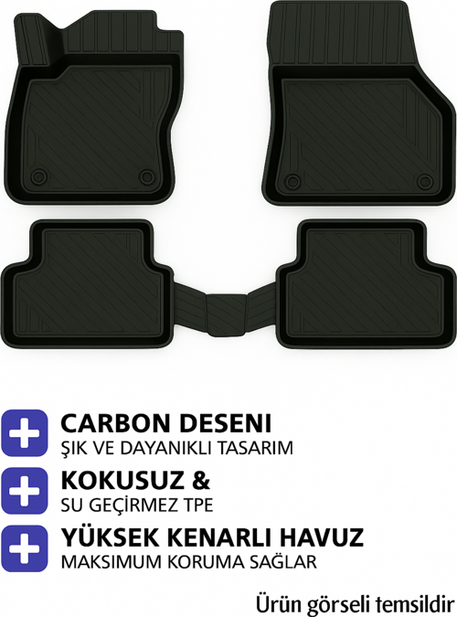 Volkswagen Golf 8 OtomatiK ViTes 2022 Carbon Desen Havuzlu Paspas | Kaymaz & Koku Yapmaz