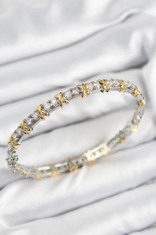 Pirinç Zirkon Taşlı XOXO Model Gümüş Ve Gold Renk Kadın Bileklik