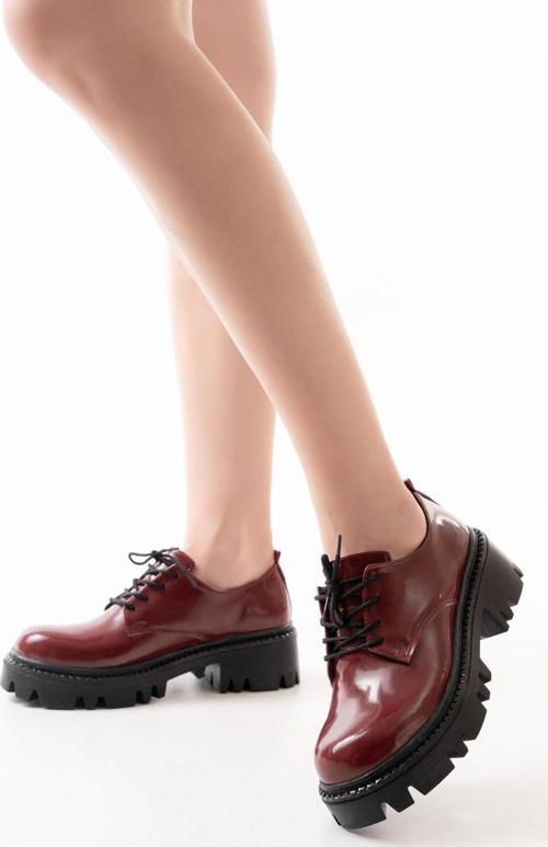 868-754 Bordo Rugan Bağcıklı Günlük Yüksek Tabanlı Loafer Ayakkabı