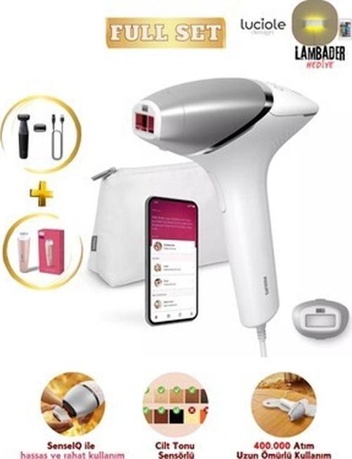 450.000 Atım Premium Ipl Lazer Epilasyon, Cilt Tonu Sensörlü, Tüy Alma ve Traş Makinesi Full Set, Luciole Lambader Hediye