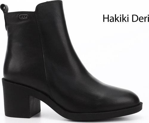 Kadın Siyah Fermuarlı Kalın Topuklu Hakiki Deri Bot