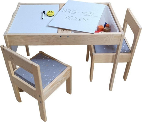 Ahşap Duyu Masası Yaz Sil Yüzey 2 Sandalyeli