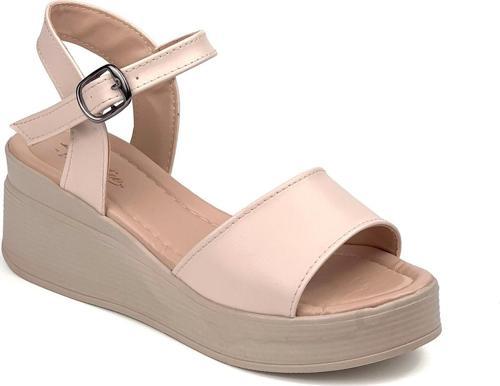 Kadın Krem Dolgu Topuklu Sandalet 6 Cm Rahat Yüksek Topuklu