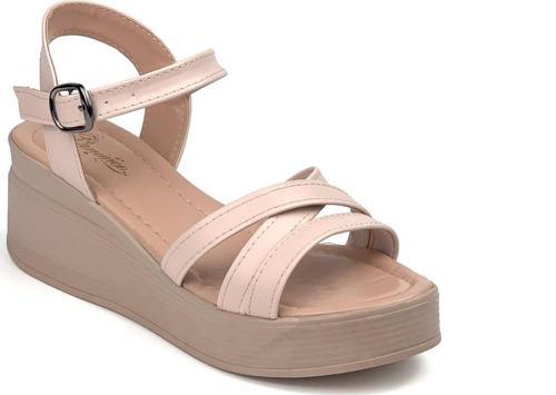Kadın Krem Dolgu Topuklu Sandalet 6 Cm Rahat Yüksek Topuklu