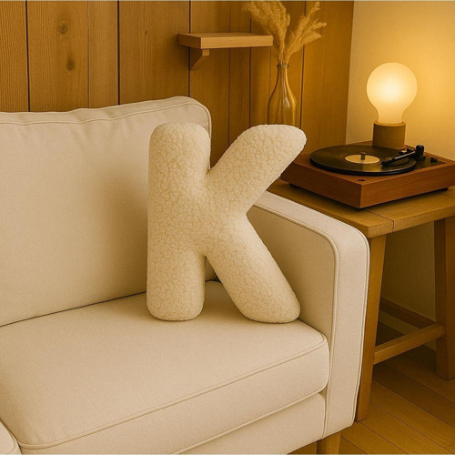 Litera, K Harfi, Yastık, Kırlent, Elyaf Dolgulu, Welsoft Kumaş, 40 Cm