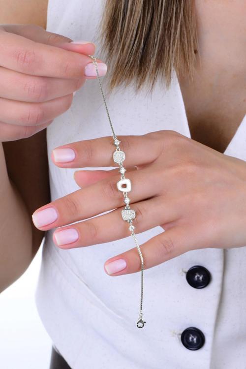 Gümüş rodyumlu sedef ve zirkon taşlı ahenk bileklik [barcode]