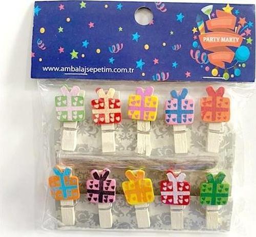 Party Marty Ahşap Mandal Hediye Paketi Figürlü 3,5Cm 10Lu - 4 paket