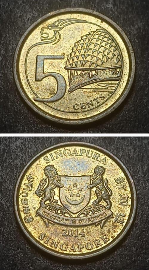 39963687b0a147aba0 2014 Singapur 5 Cent ÇA/ÇİL Eski Yabancı Madeni Para