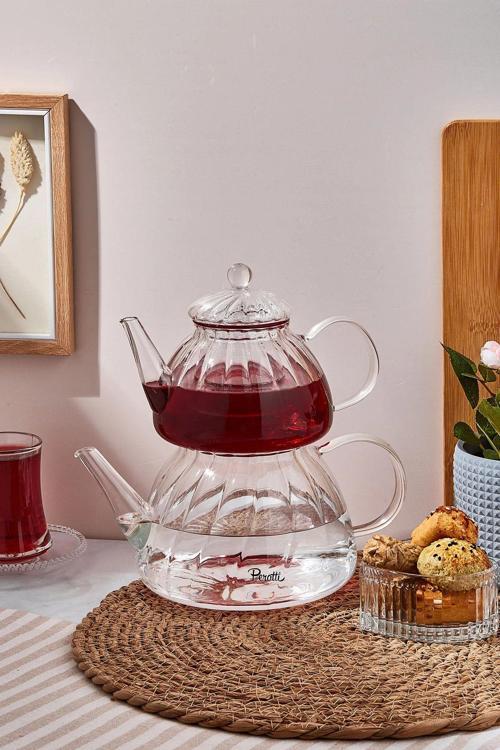 Vitor Cam Çaydanlık Cam Süzgeçli Isıya Dayanıklı Cam 1500Ml Suluk-600Ml Demlik