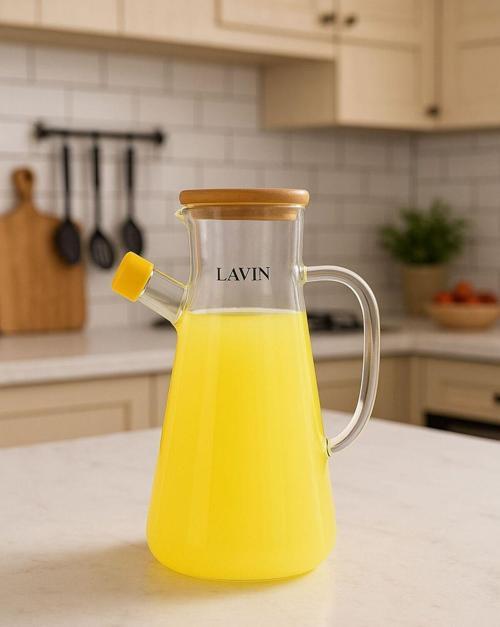 Bambu Kapaklı 1 Litre Borosilikat Yağdanlık