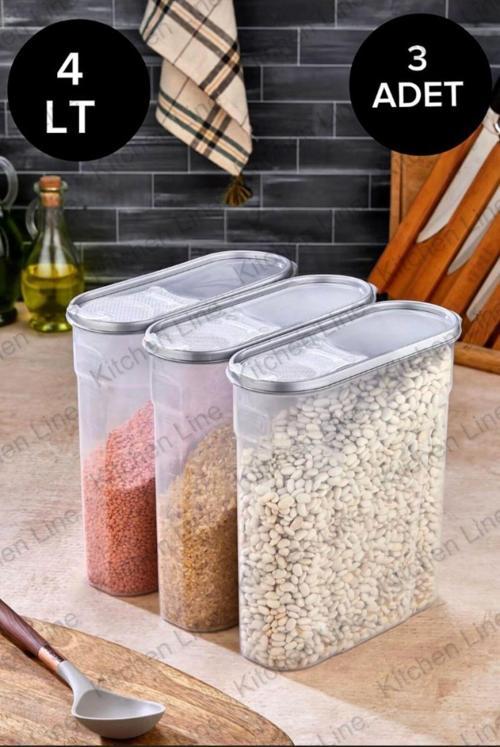 Erzak Bakliyat Kiler Saklama Kabı 3Lü, 4Lt