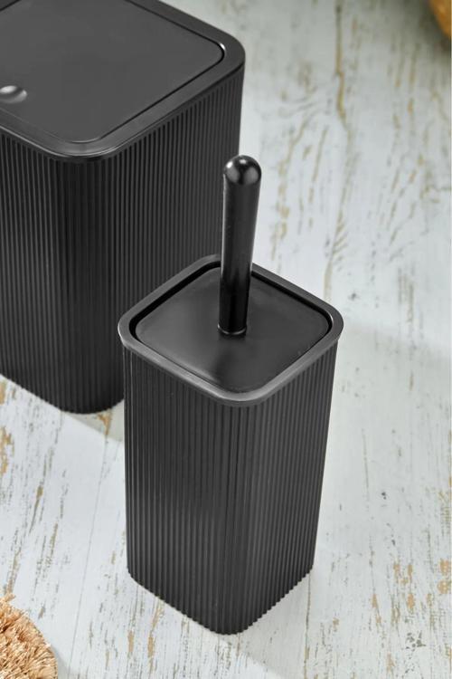 Kare Çöp Kovası Tuvalet Fırçası Set 2'Li 5 Litre Siyah