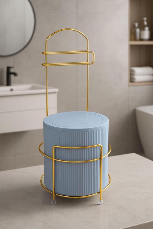 Lüx Gold Banyo Wc Tuvalet Kağıtlığı Çöp Kovası Takım Plastik Kova 6 Litre Paslanmaz Tel