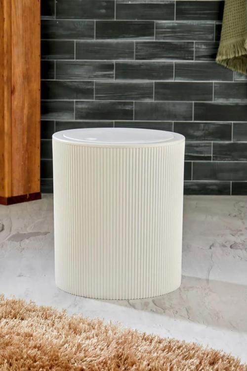 6,5 Lt Yuvarlak Çizgi Model Banyo Mutfak Çöp Kovası Beyaz