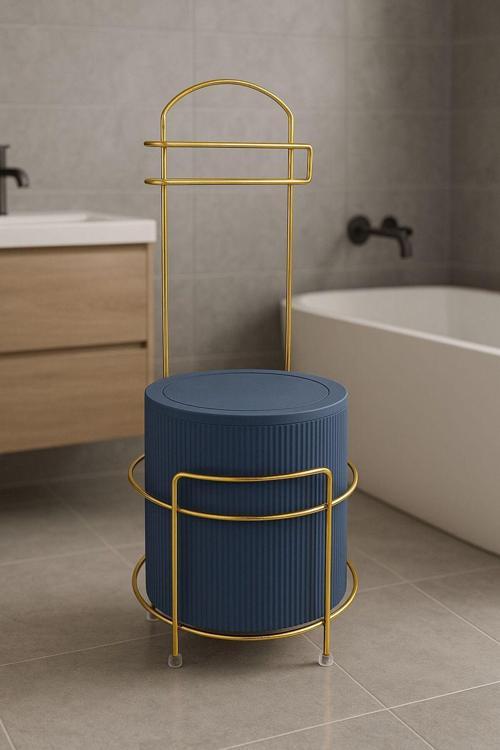 Lüx Gold Banyo Wc Tuvalet Kağıtlığı Çöp Kovası Takım Plastik Kova 6 Litre Paslanmaz Tel
