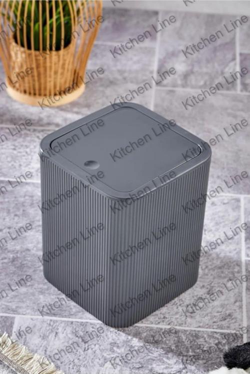 Çizgi Model, Kare Dönen Plastik Kapak Banyo Mutfak Tezgah Üstü Çöp Kovası 4Lt Antrasit