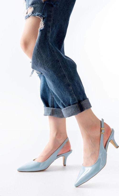 ST-1152 Bebe Mavi Rugan Günlük 7 cm Topuklu Kadın Ayakkabı