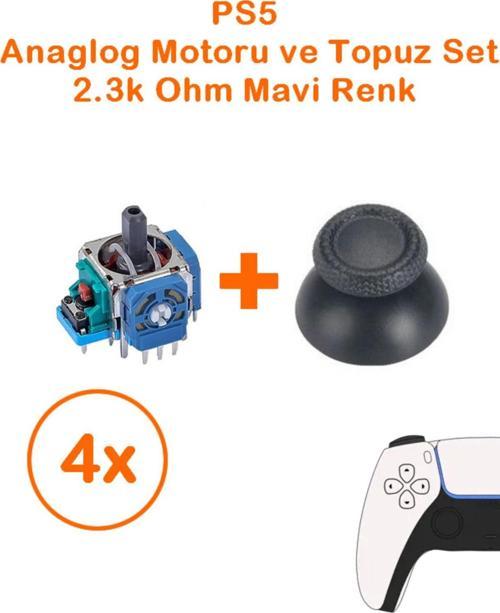4 Adet Ps5  Analog Motoru Mavi Renk 2.3K Ohm Ve Topuz Başlık Set Ps5 Tüm Kollar İle Uyumlu