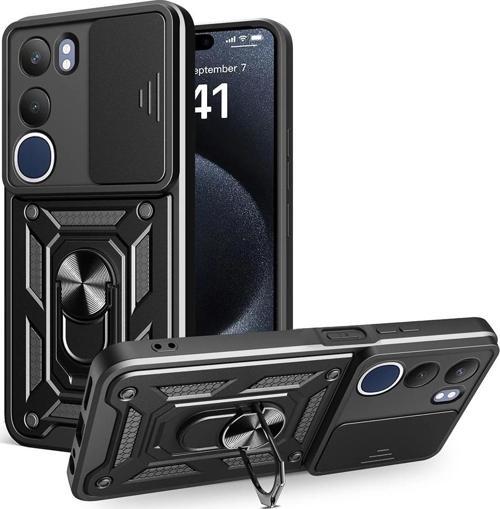 Vivo Y19S Kılıf Magnetik Standlı Kamera Korumalı Zore Sürgülü Vega Kapak