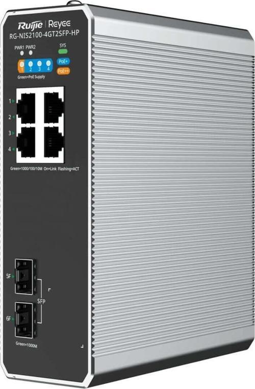 Ruijie Reyee RG-NIS2100-4GT2SFP-HP 4-Port Gigabit PoE + 2-Port SFP Bulut Tabanlı Yönetilebilir Endüstriyel Switch